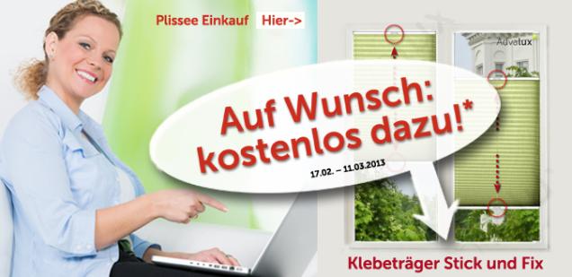 Klebeträger kostenlos beim Kauf eines Advalux Plisseerollo ... Aktion bis 11.03.2013