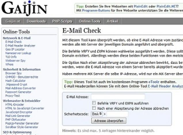E Mail Adressen prüfen per E-Mail Checker