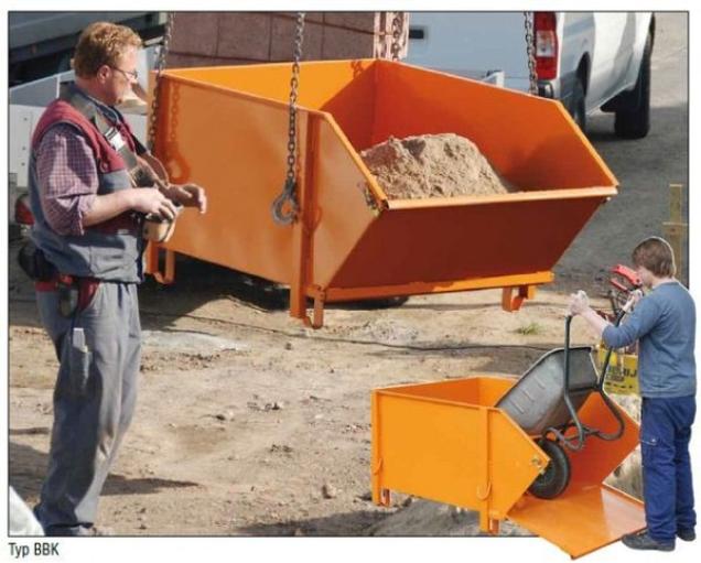 Stapler-Baustoffbehälter und Kran-Baustoffkipper - ideale Anbaugeräte für moderne Baustellen-Logistik