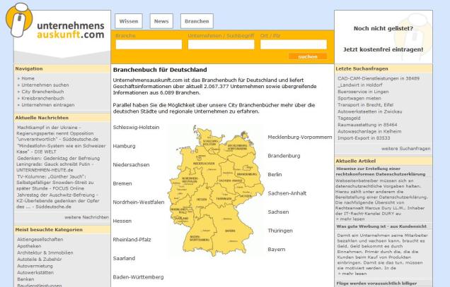Unternehmensauskunft.com - Branchenbücher im Internet